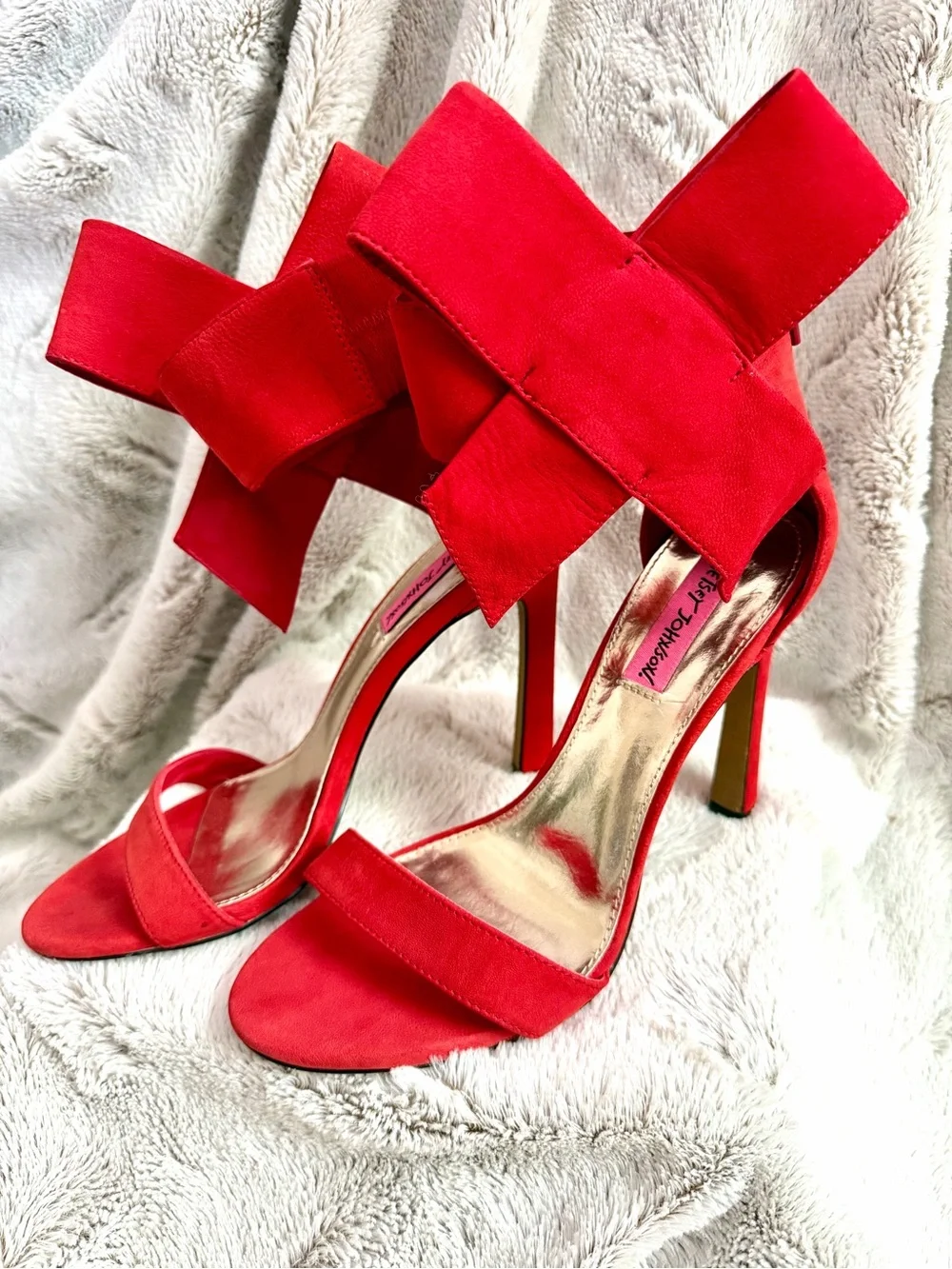Betsey Johnson Friskyy Red Suede Leather High Heel Sandals